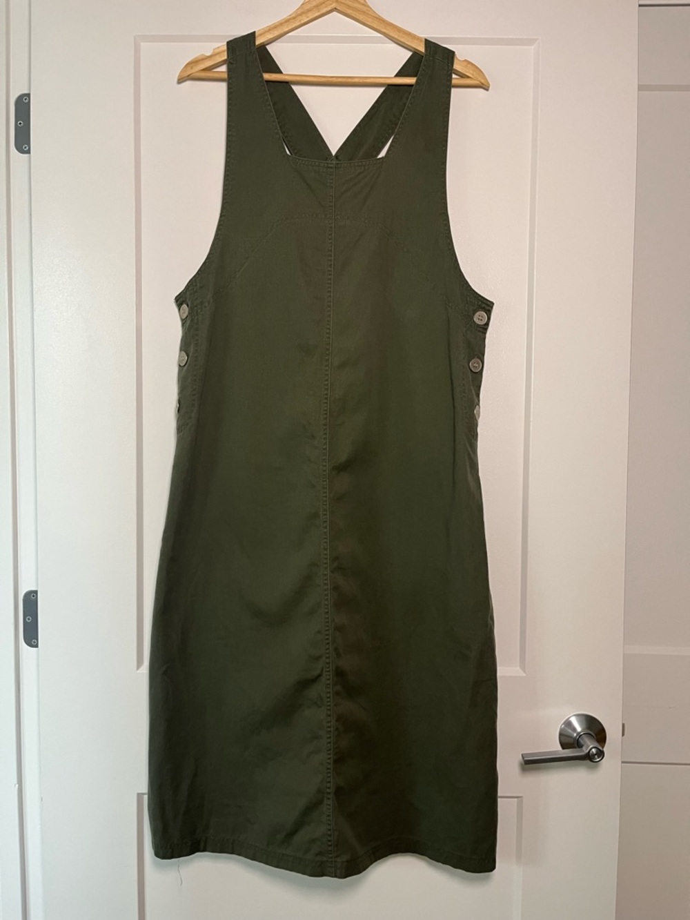Vintage Olive Green Cotton Jumper Dress | 90s Minimalist Pinafore | Medium